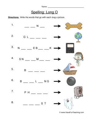 Spelling Long O Worksheet