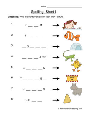 Spelling Short I Worksheet