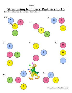Structuring Numbers Partners to Ten Worksheet