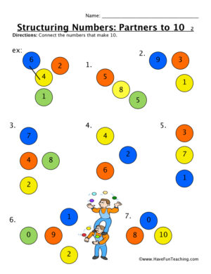 Creating Numbers Partners to Ten Worksheet