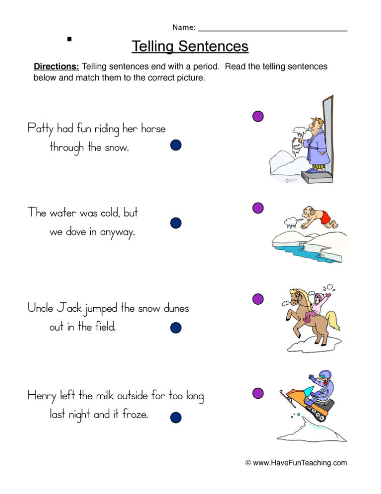 Telling Sentences Matching Worksheet