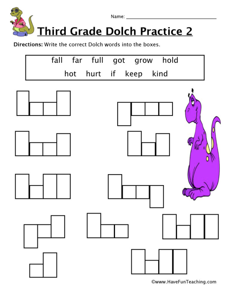 Third Grade Sight Words F to K Worksheet