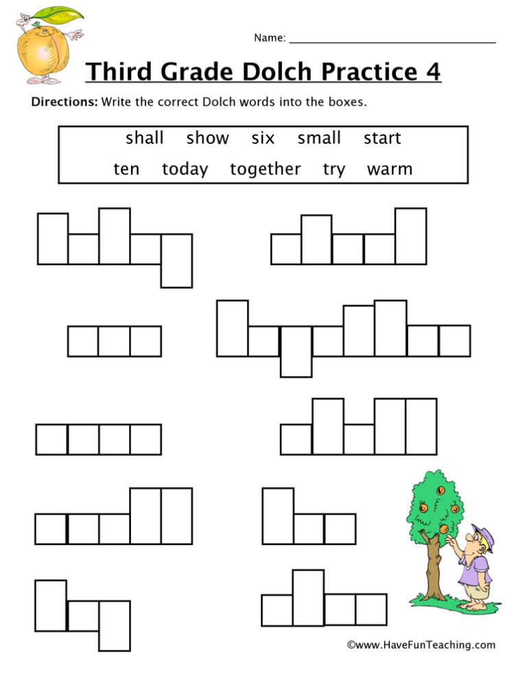 Third Grade Sight Words S to W Worksheet
