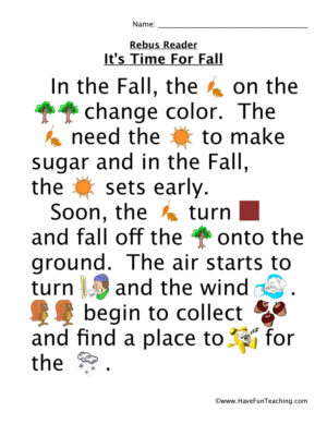 Time for Fall Rebus Worksheet