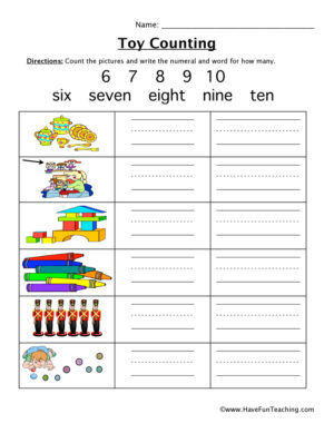 Toy Counting 6-10 Worksheet