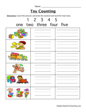 Toy Counting 1-5 Worksheet