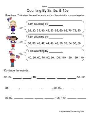 Twos Fives and Tens Worksheet