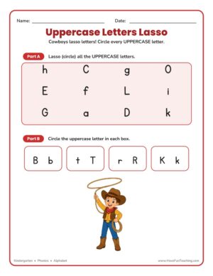 Kindergarten identifying uppercase letters worksheet