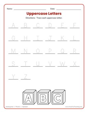 kindergarten uppercase letters writing worksheet