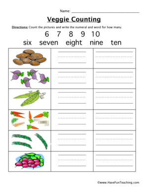 Vegetable Counting Worksheet