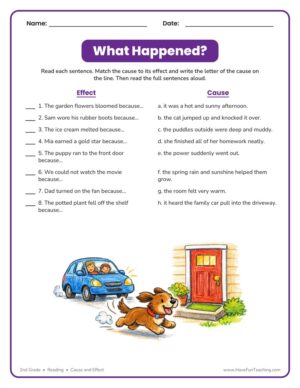 What Happened Cause Effect Matching Worksheet