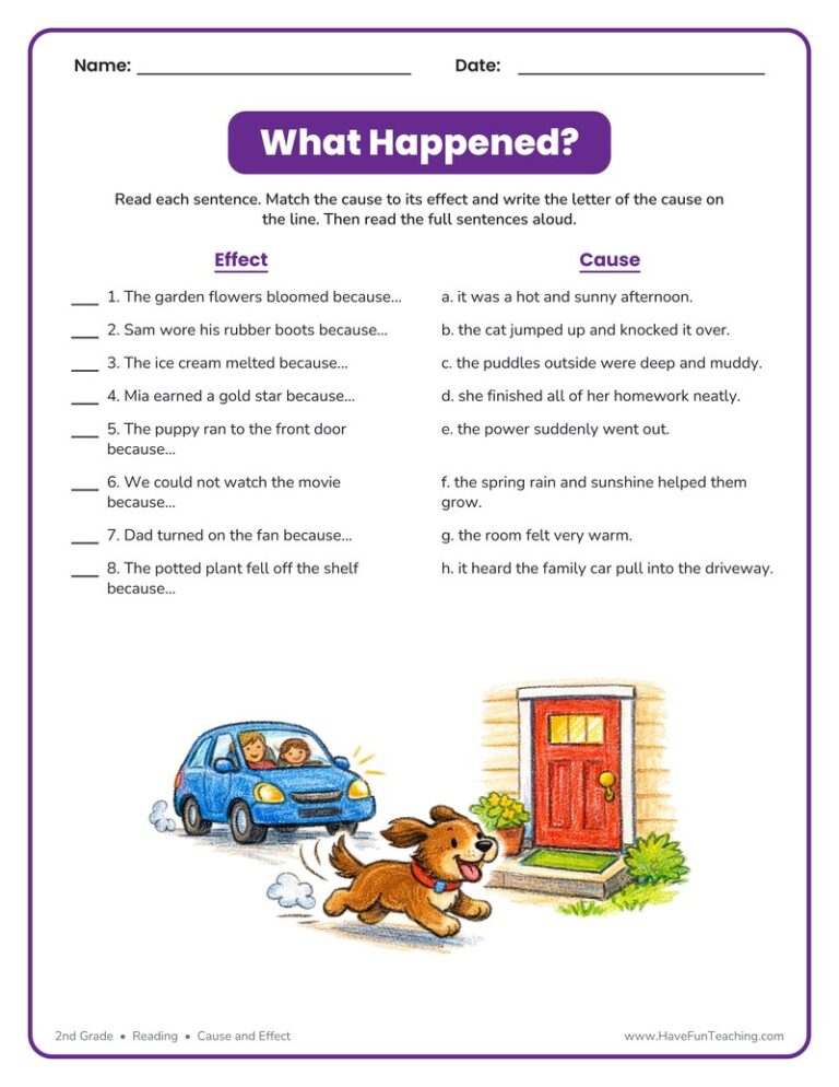 What Happened Cause Effect Matching Worksheet