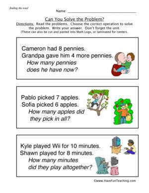 Adding Word Problems Worksheet