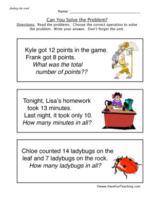 Word Problems Solving Worksheet