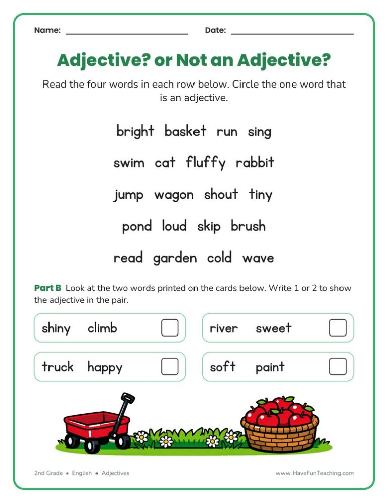 Adjectives Search Worksheet