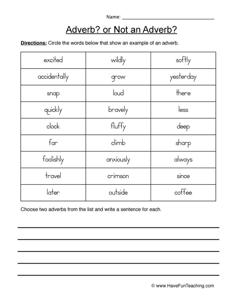 Circle Adverbs Worksheet