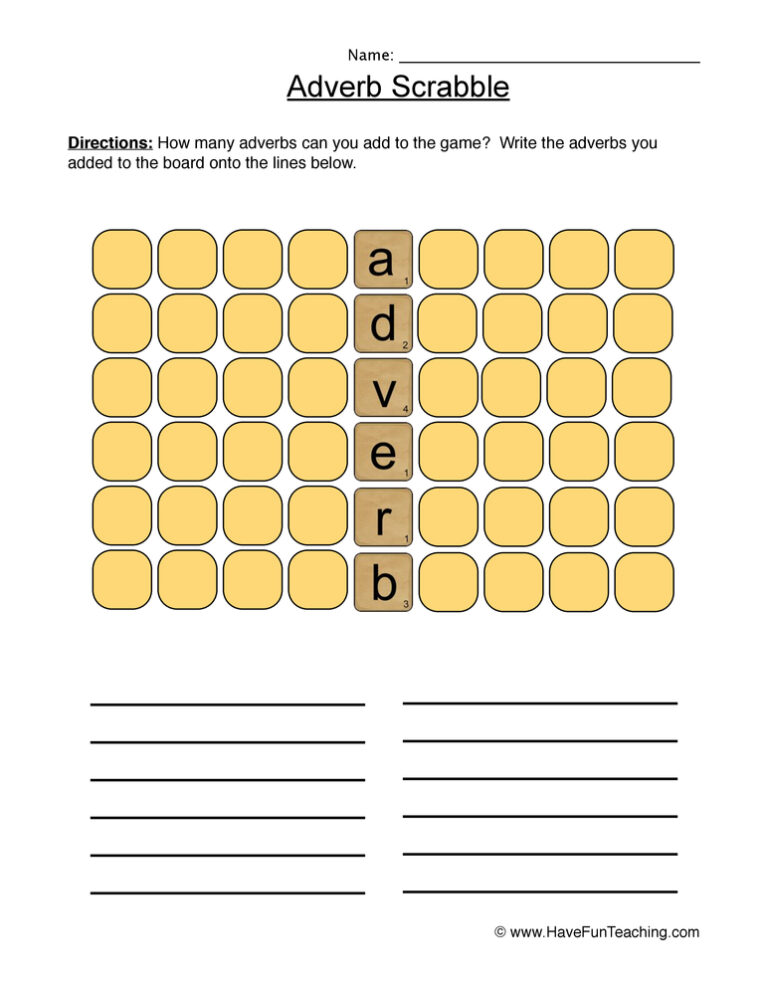 Play Scrabble Adverbs Worksheet