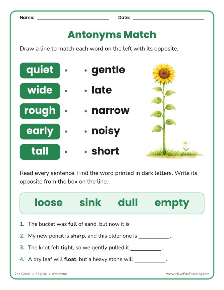 Antonyms Game Worksheet