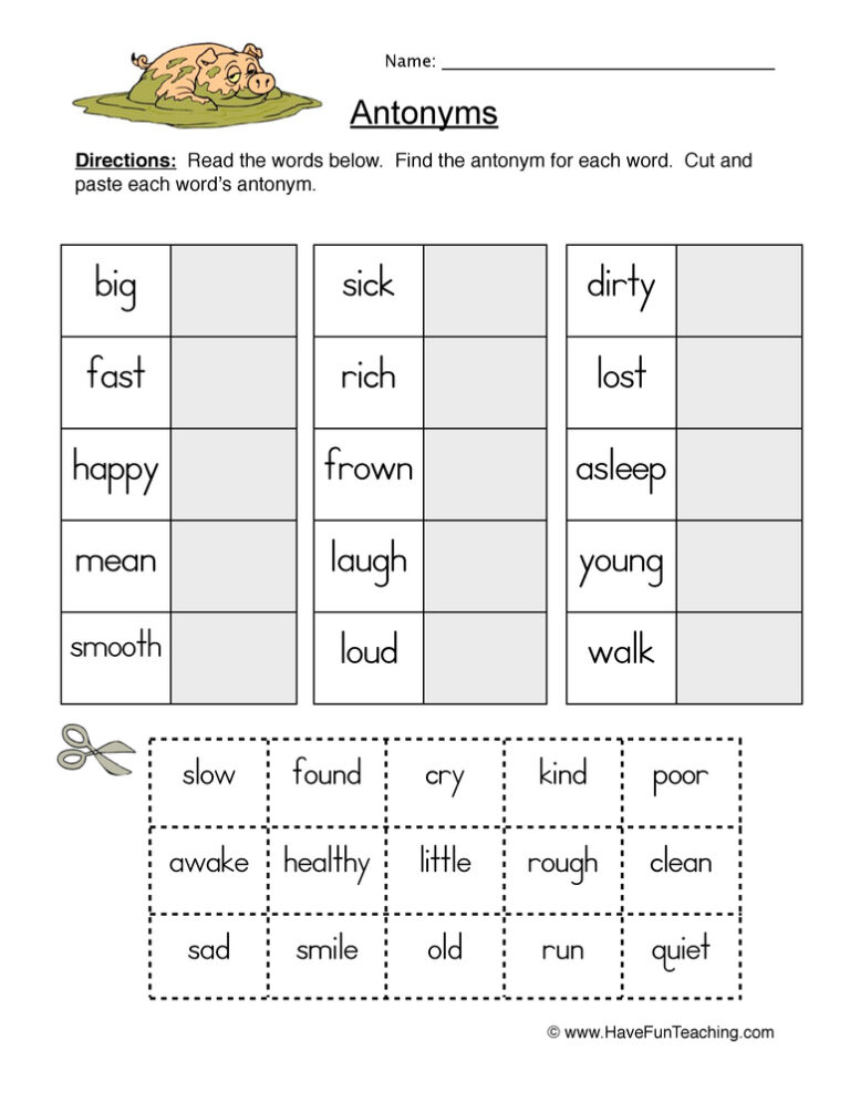 Antonyms Cutting Worksheet