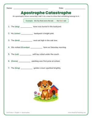2nd grade apostrophe with possessives worksheet