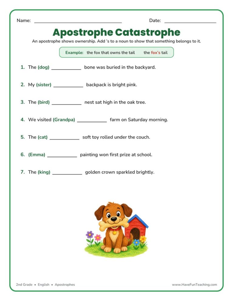 Apostrophe with Possessives Worksheet