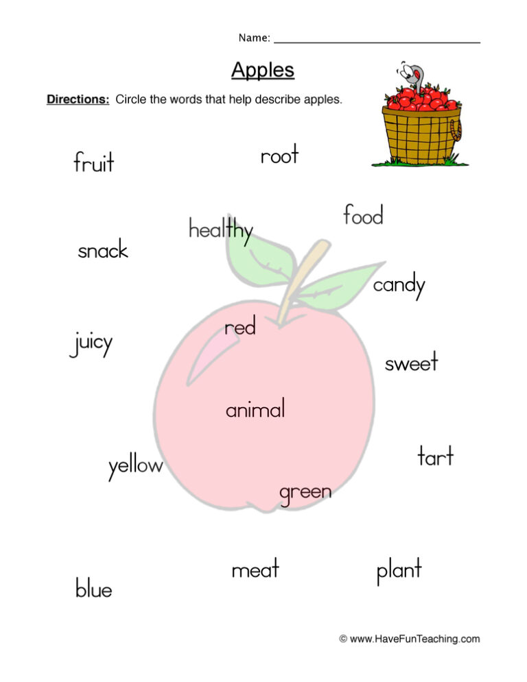 Describing Apples Circling Worksheet