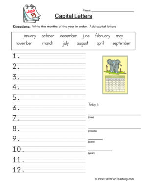 Capital Letters Months List Worksheet