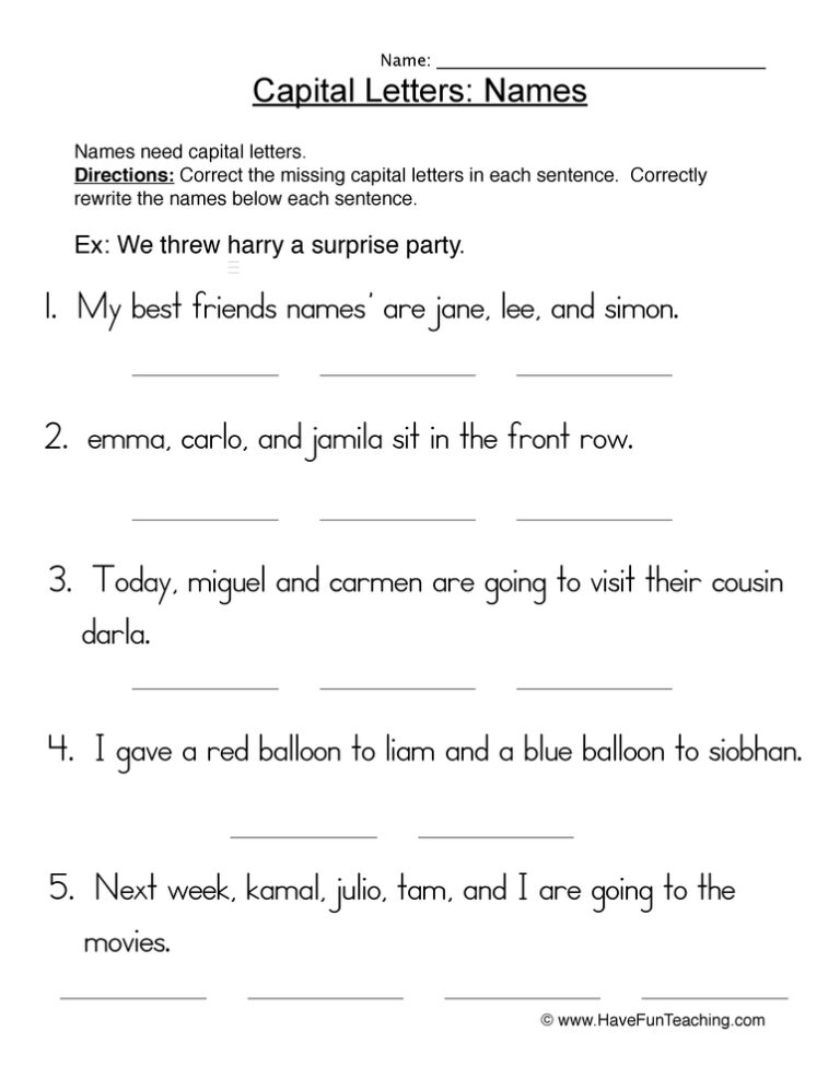 Capital Letters Names Worksheet