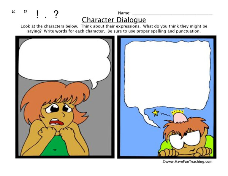 Cartoon Character Dialogue Worksheet