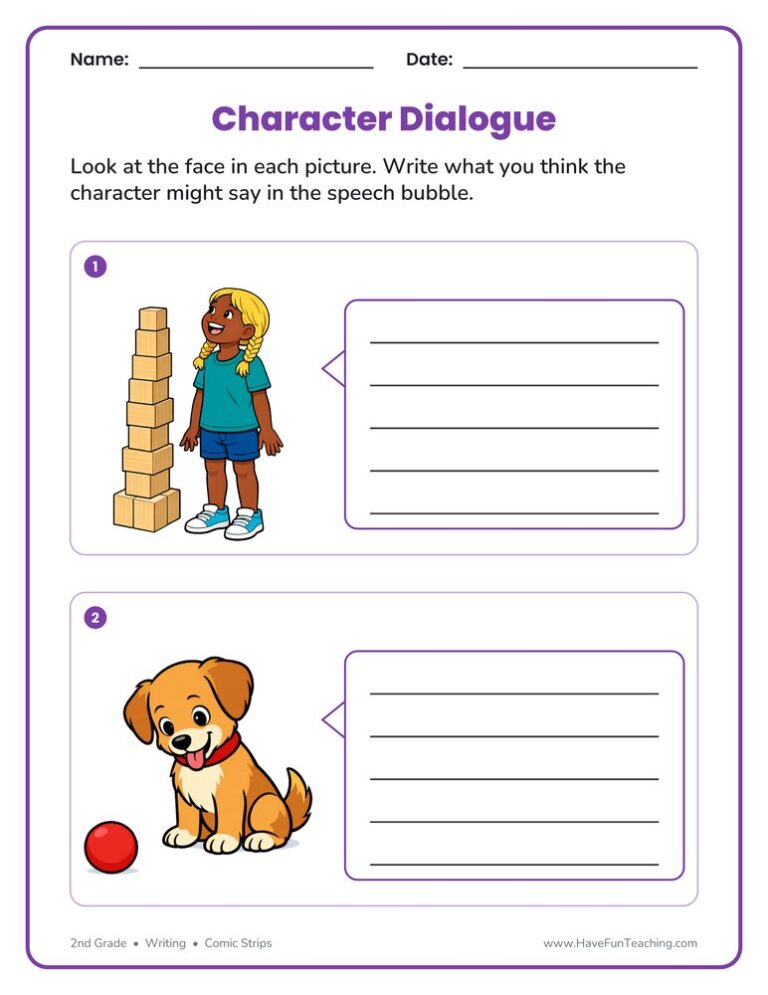 Cartoon Character Dialogue Worksheet