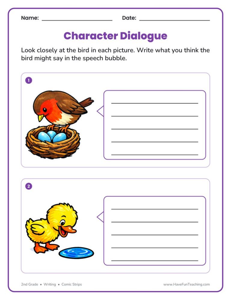 Birds Character Dialogue Worksheet