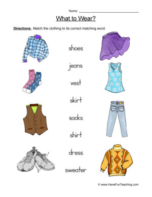 Matching Clothing Worksheet