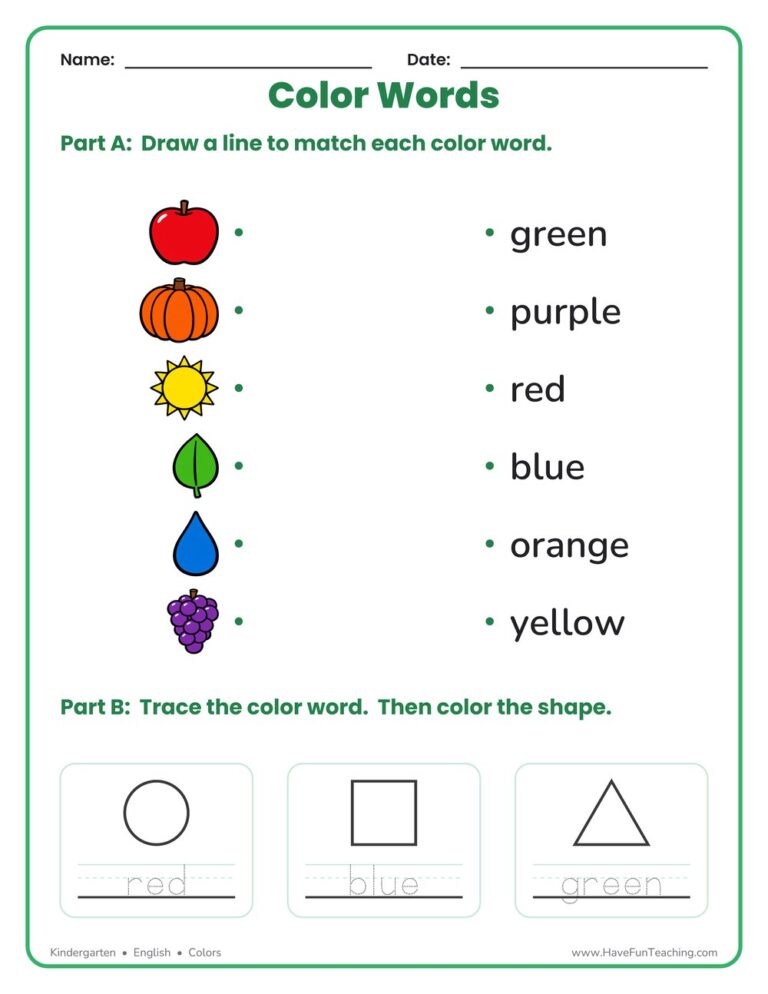 Matching Color Words Worksheet