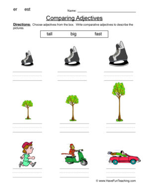 Comparing Adjectives Ordering Worksheet