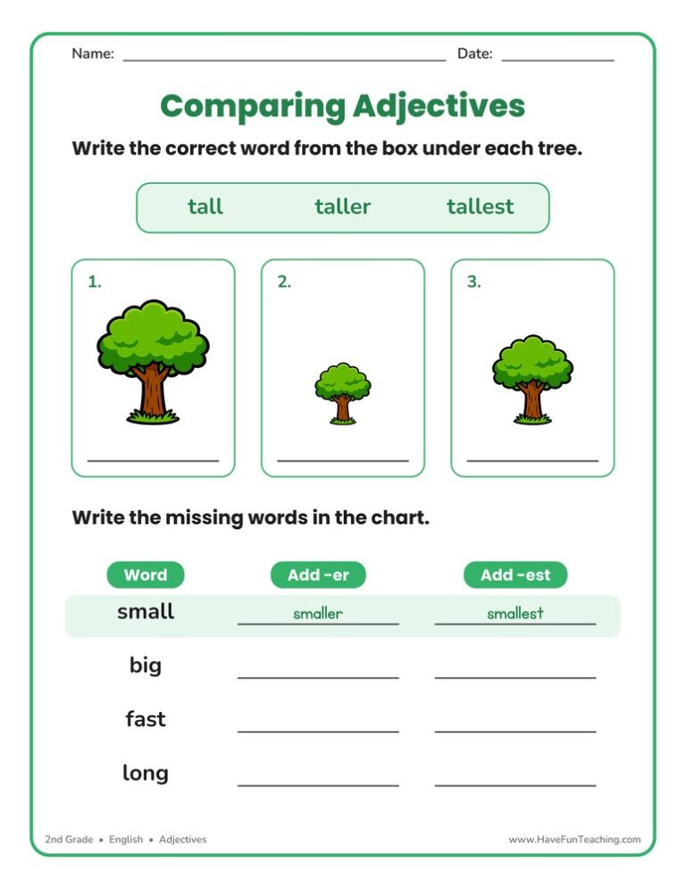 Comparing Adjectives Ordering Worksheet