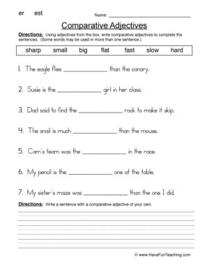 Comparing Adjectives Fill in Blank Worksheet