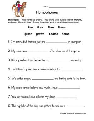Completing Sentences with Homophones Worksheet