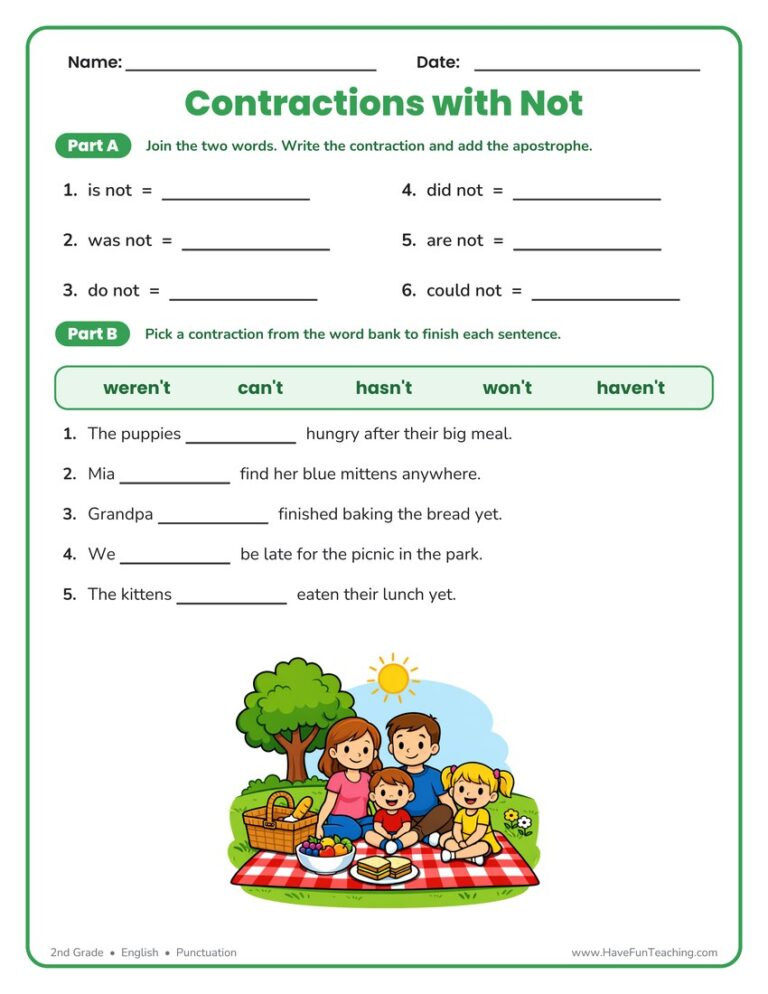 Not Contractions Worksheet
