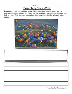 Describing Words Worksheet - Hot Air Balloon