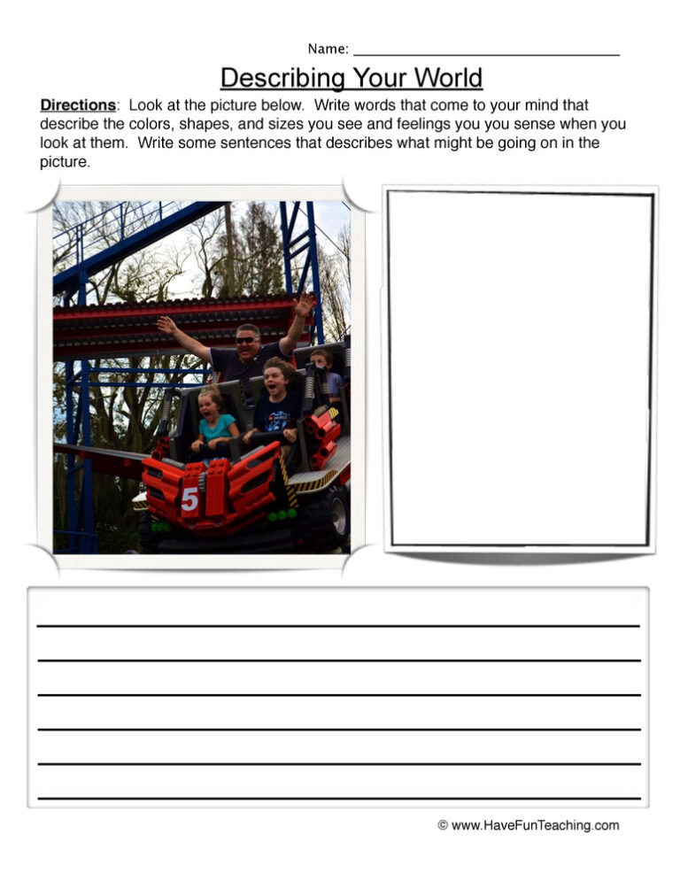 Describing Words Worksheet - Roller Coaster