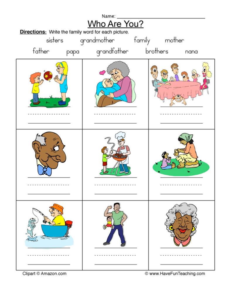 Family Names Word Bank Worksheet