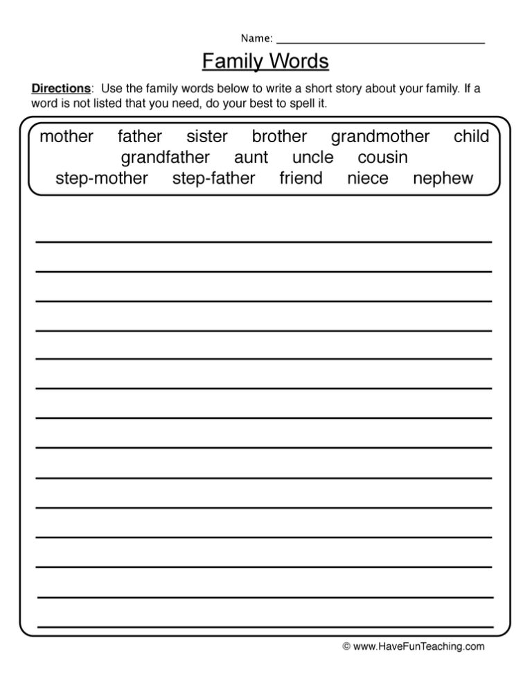 Family Words Worksheet