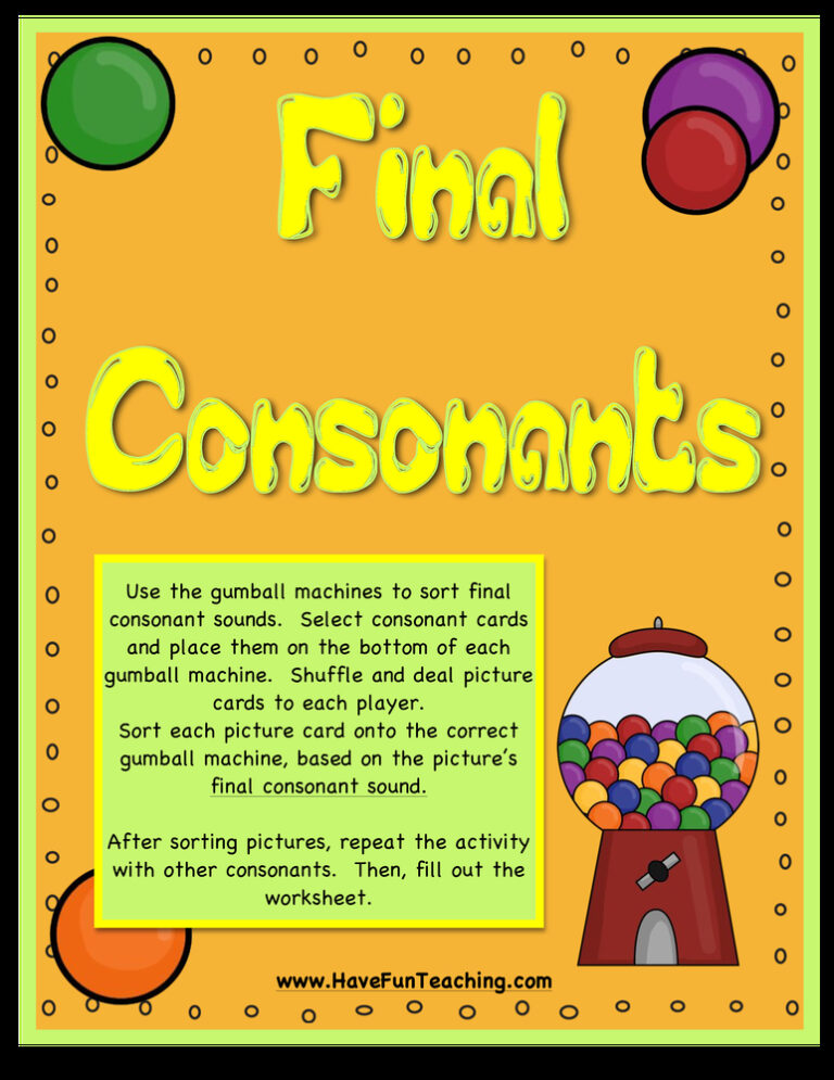 Final Consonants Activity