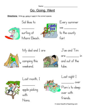 Go Going Went Missing Word Worksheet