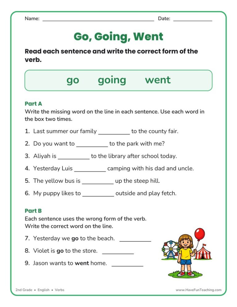 Go Going Went Missing Word Worksheet