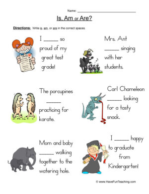 Using Is Am Are Worksheet