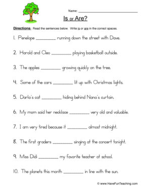Is Are Fill in the Blank Worksheet