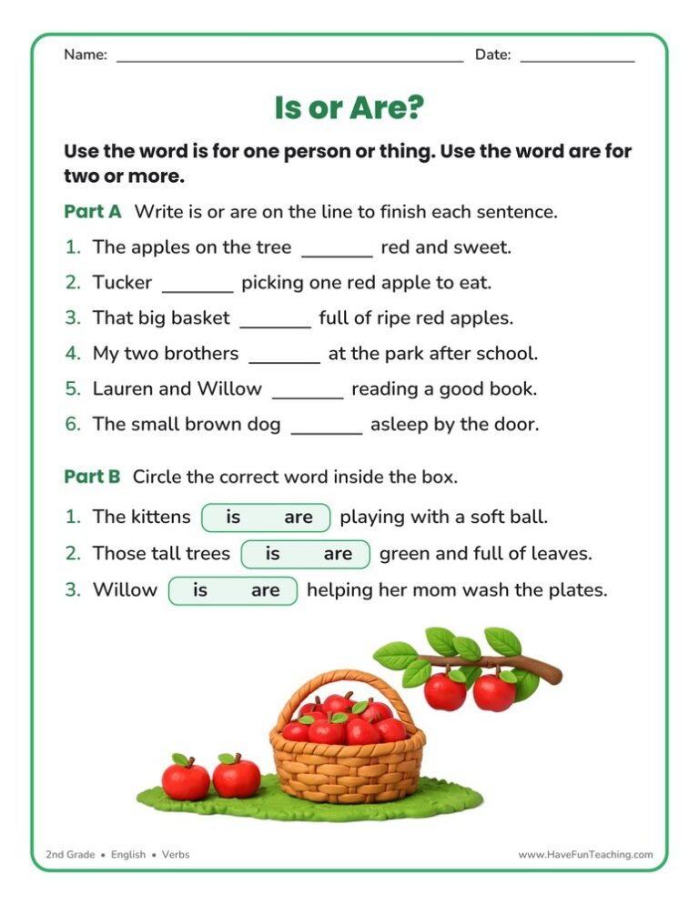 Is Are Fill in the Blank Worksheet