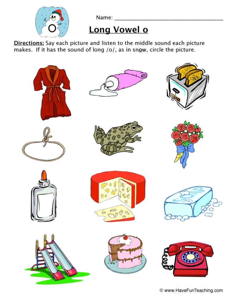 Circling Long Vowel Sounds O Worksheet