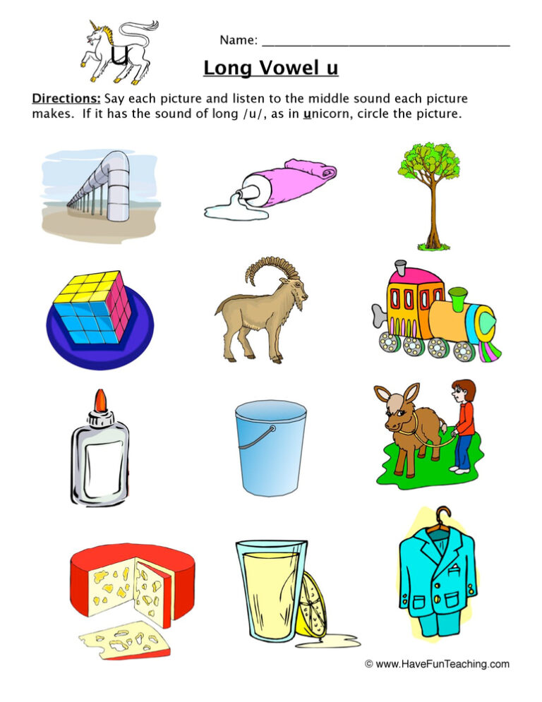 Circling Long Vowel Sounds U Worksheet